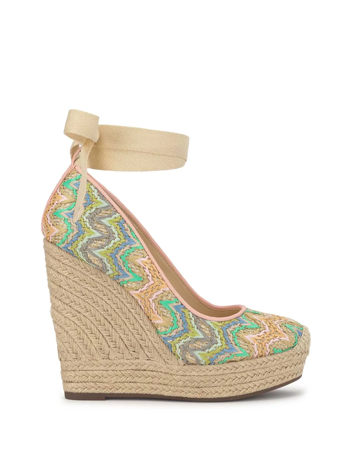 Zexie Platform Wedge in Raffia Chevron sold by Jessica Simpson