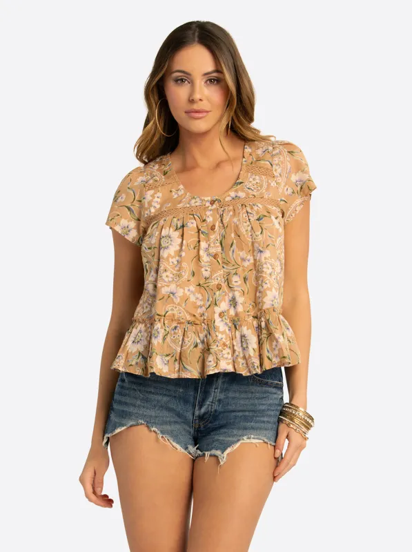 JS Jessica Simpson Mirna Blouse in Camel Victorian Paisley made by Jessica Simpson