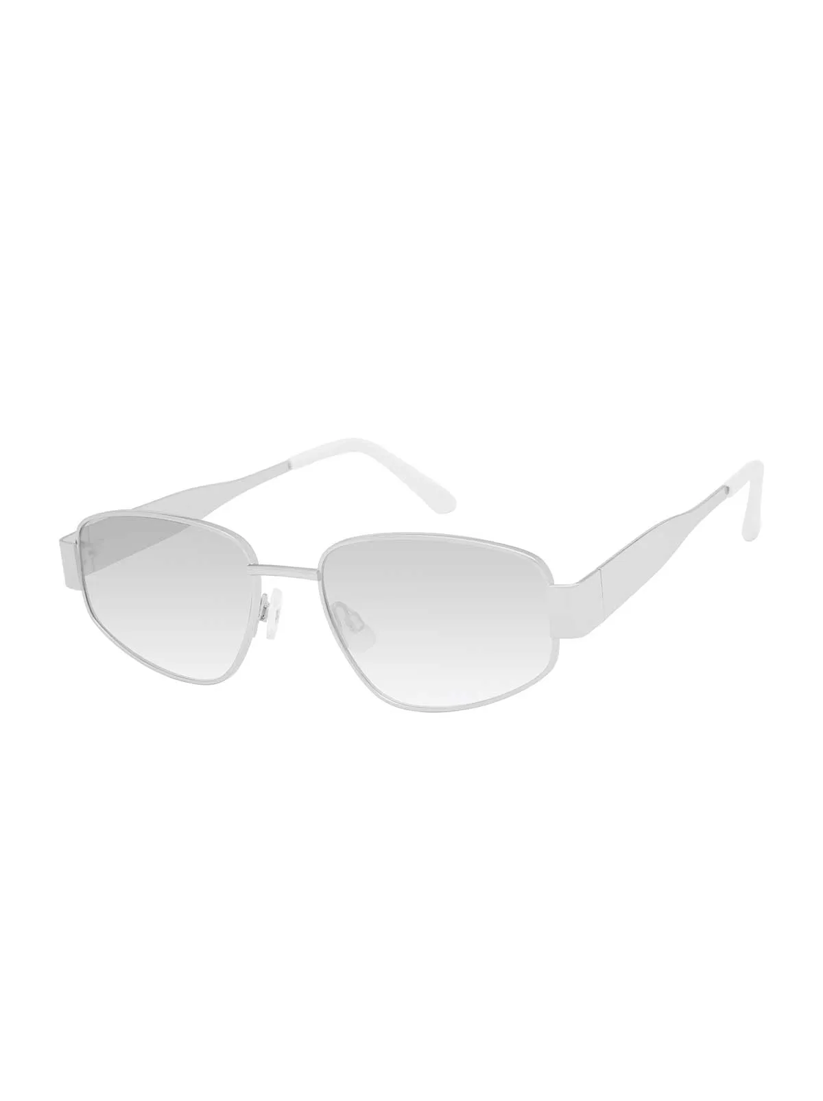 Polished Metal Oval Sunglasses in Silver White sold by Jessica Simpson
