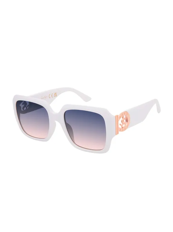 Bold Square Logo Sunglasses in White made by Jessica Simpson