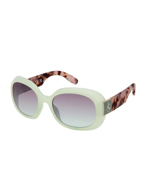 Quilted Temple Oval Sunglasses in Olive & Oatmeal made by Jessica Simpson
