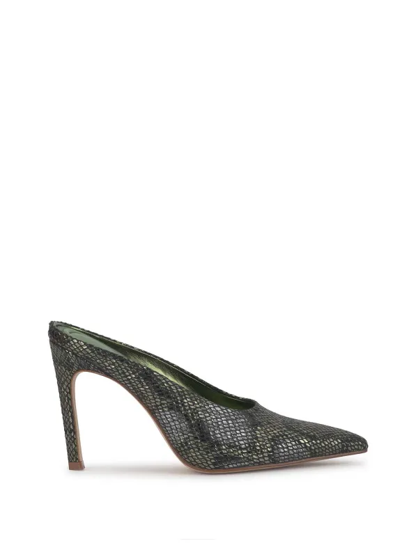 Wilix High Heel Mule in Sapphire Snake made by Jessica Simpson