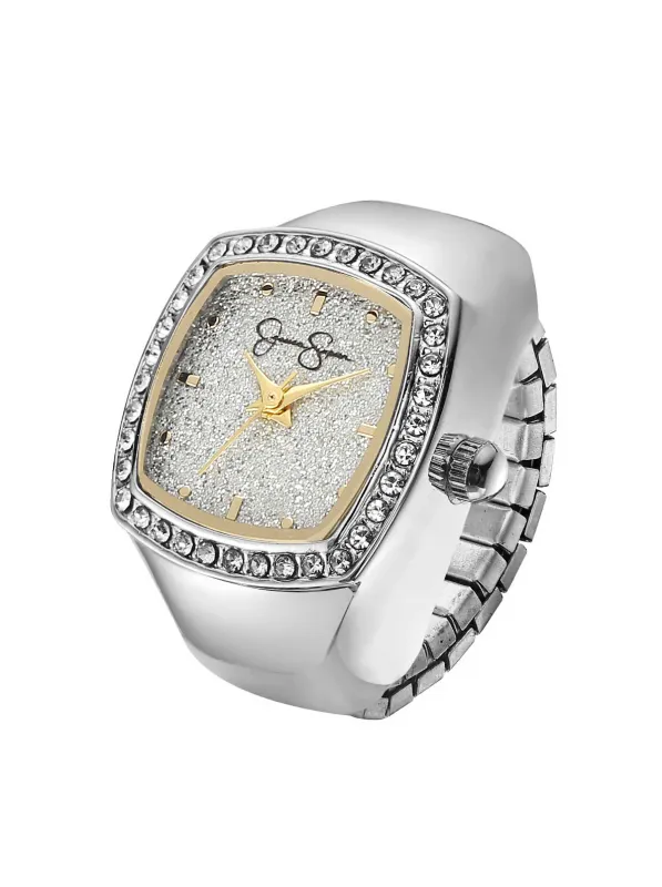 Cushion Crystal Ring Watch in Silver made by Jessica Simpson