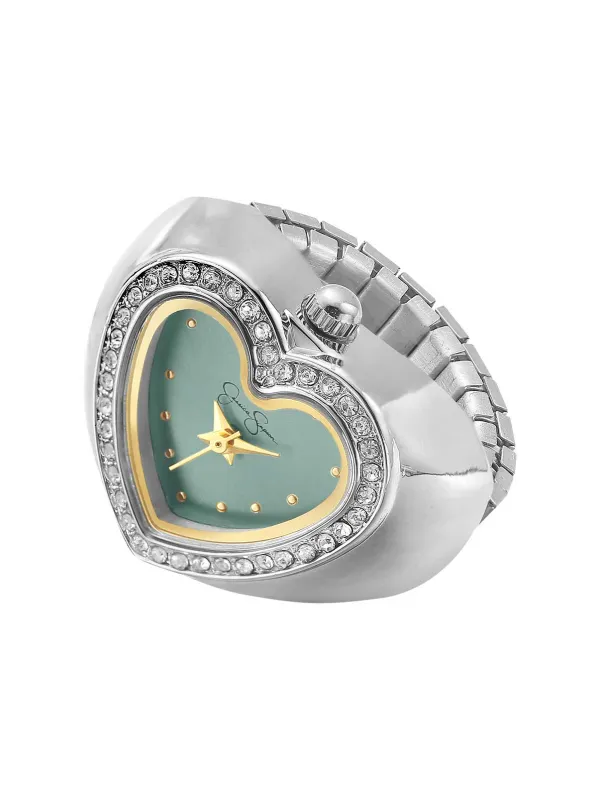 Crystal Heart Ring Watch in Silver & Teal made by Jessica Simpson