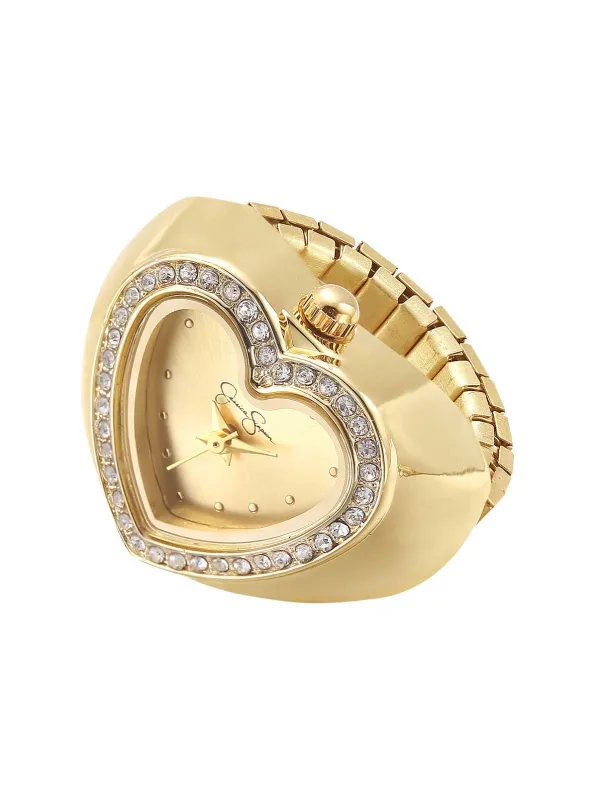 Crystal Heart Ring Watch in Gold made by Jessica Simpson