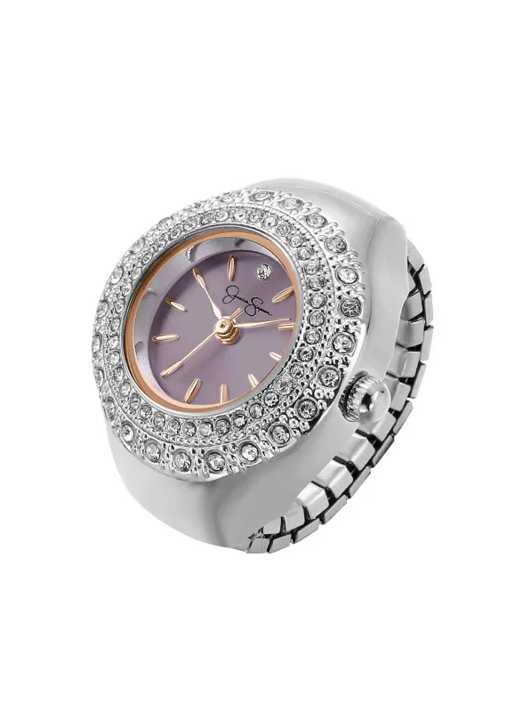 Crystal Ring Watch in Silver & Lavender made by Jessica Simpson