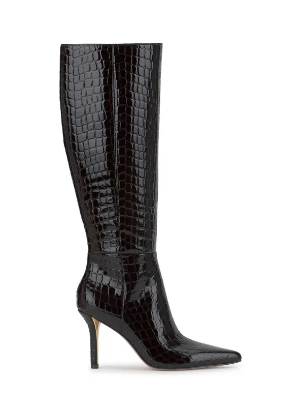 Juleira Knee High Boot in Dark Brown Croco made by Jessica Simpson