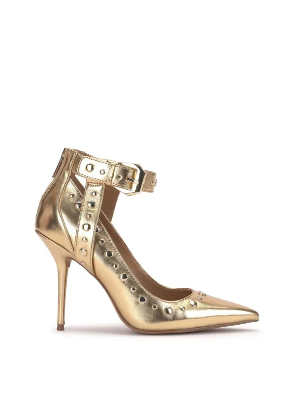 Hinjosa Ankle Strap Stiletto in Gold sold by Jessica Simpson