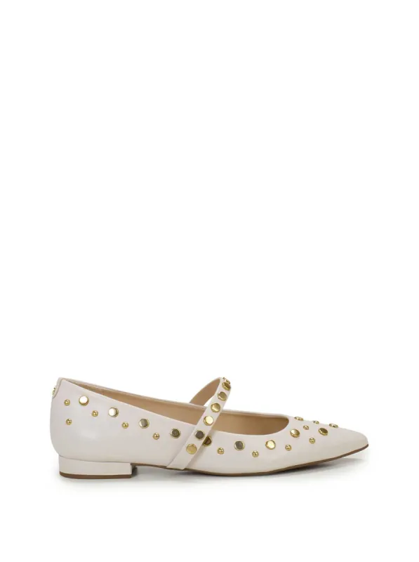 Kiann Pointed Toe Studded Flat in White sold by Jessica Simpson