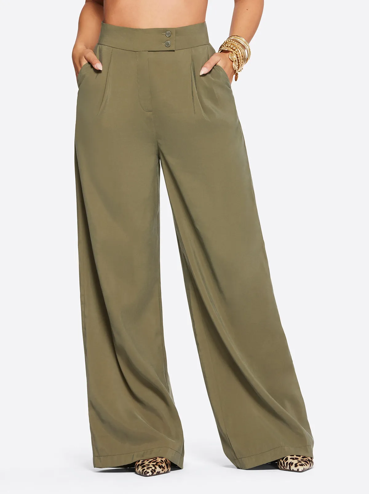 Melba Wide Leg Trouser in Olive Night sold by Jessica Simpson product image thumbnail 2