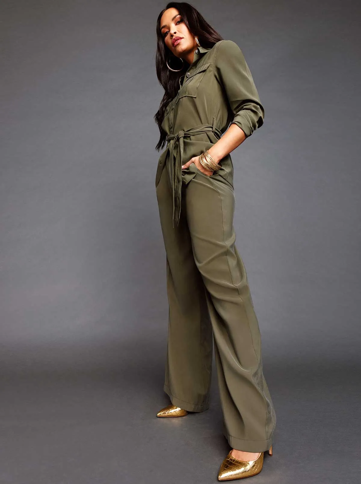 Melba Wide Leg Trouser in Olive Night sold by Jessica Simpson