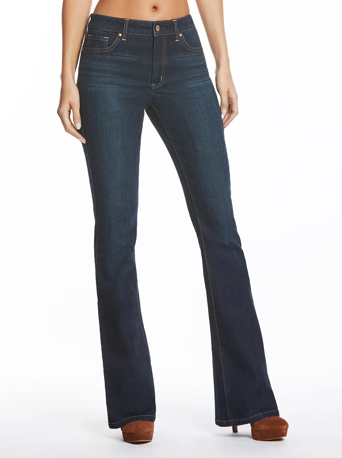 Adored High Rise Flare in Flawless sold by Jessica Simpson