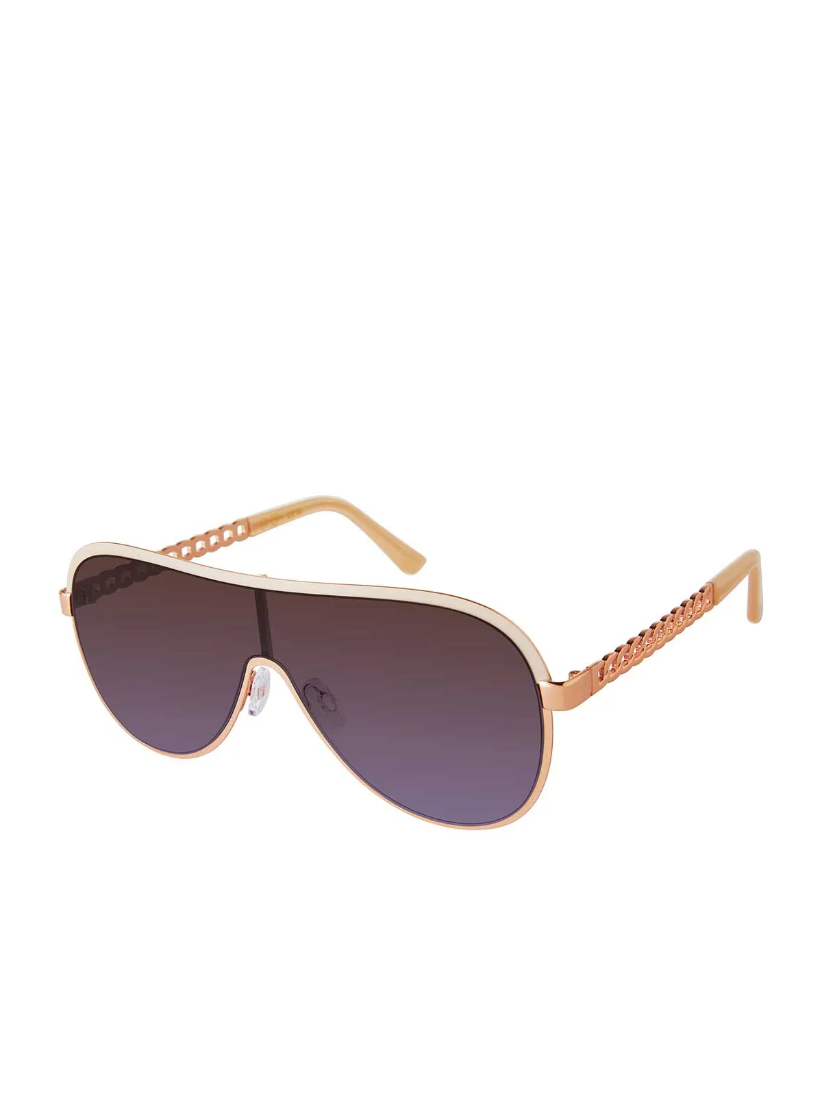 Metal Shield Aviator Pilot Sunglasses in Rose Gold & Nude sold by Jessica Simpson