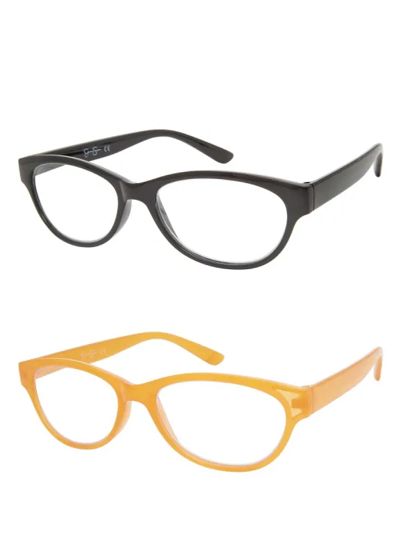 Set of 2 Cat-Eye Blue Light Readers in Black & Crystal Butterscotch sold by Jessica Simpson