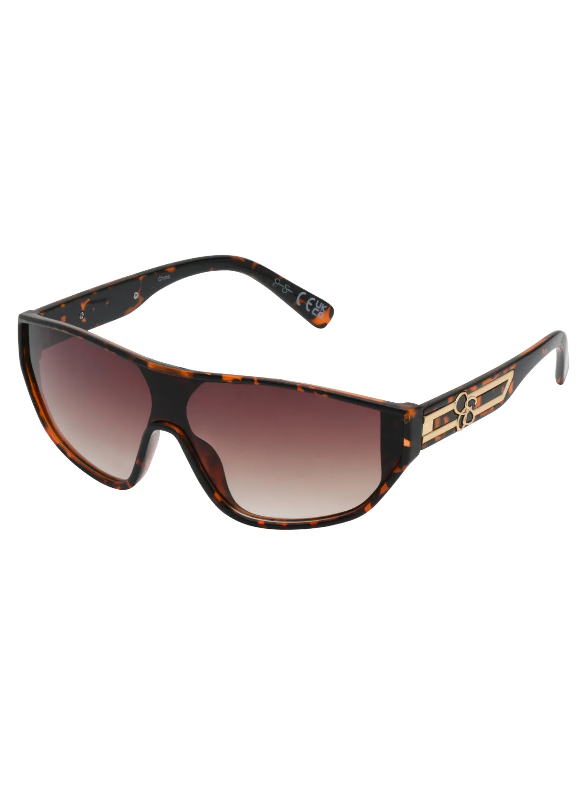 Wrap-Around Shield Sunglasses in Tortoise sold by Jessica Simpson
