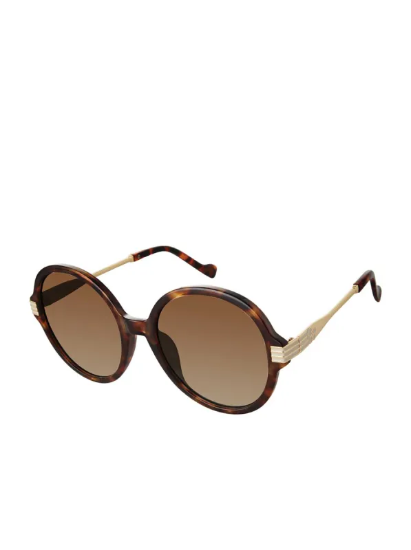 Round Metal Temple Sunglasses in Tortoise sold by Jessica Simpson
