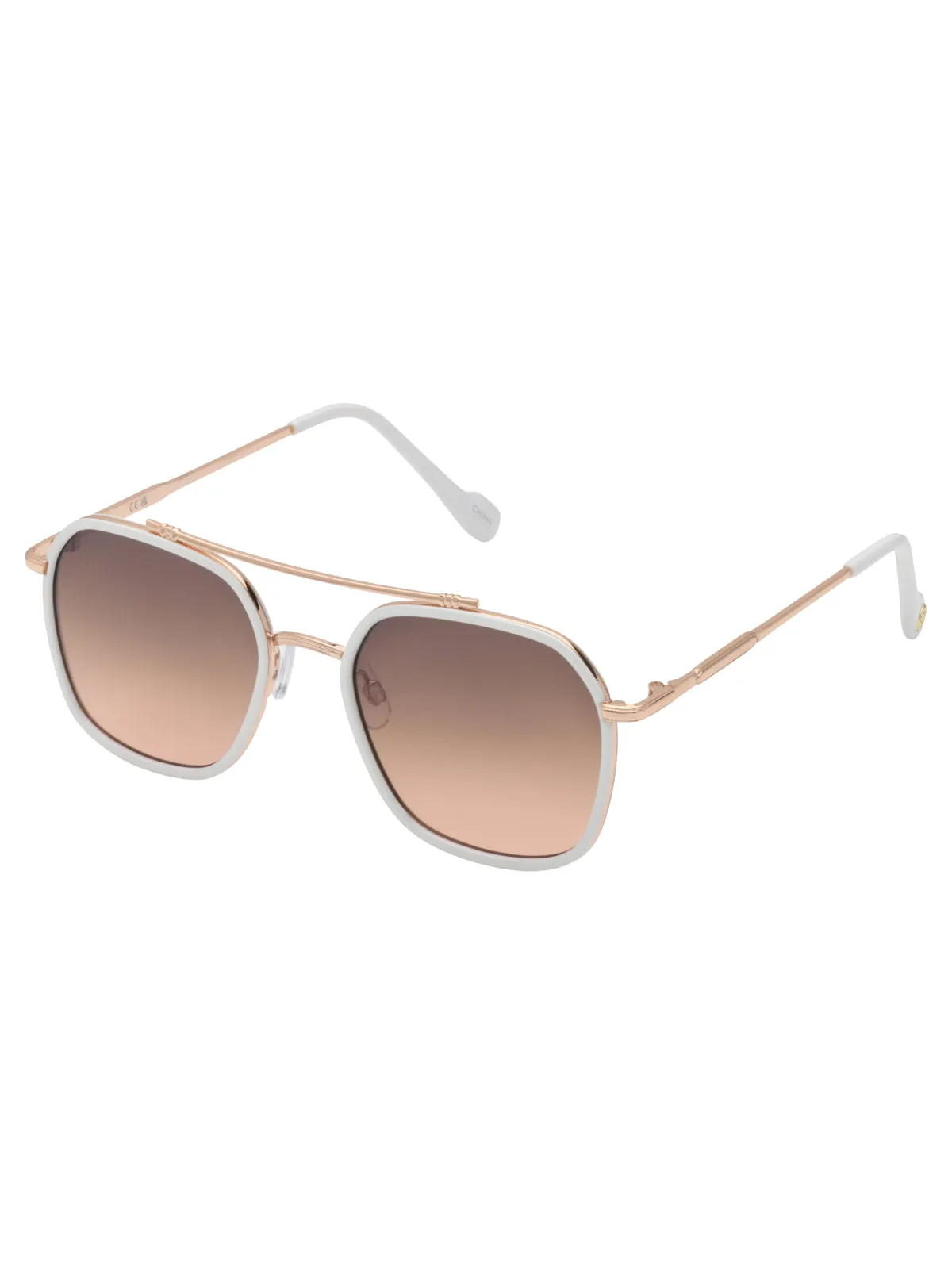 Square Metal Aviator Pilot Sunglasses in Rose Gold & White sold by Jessica Simpson