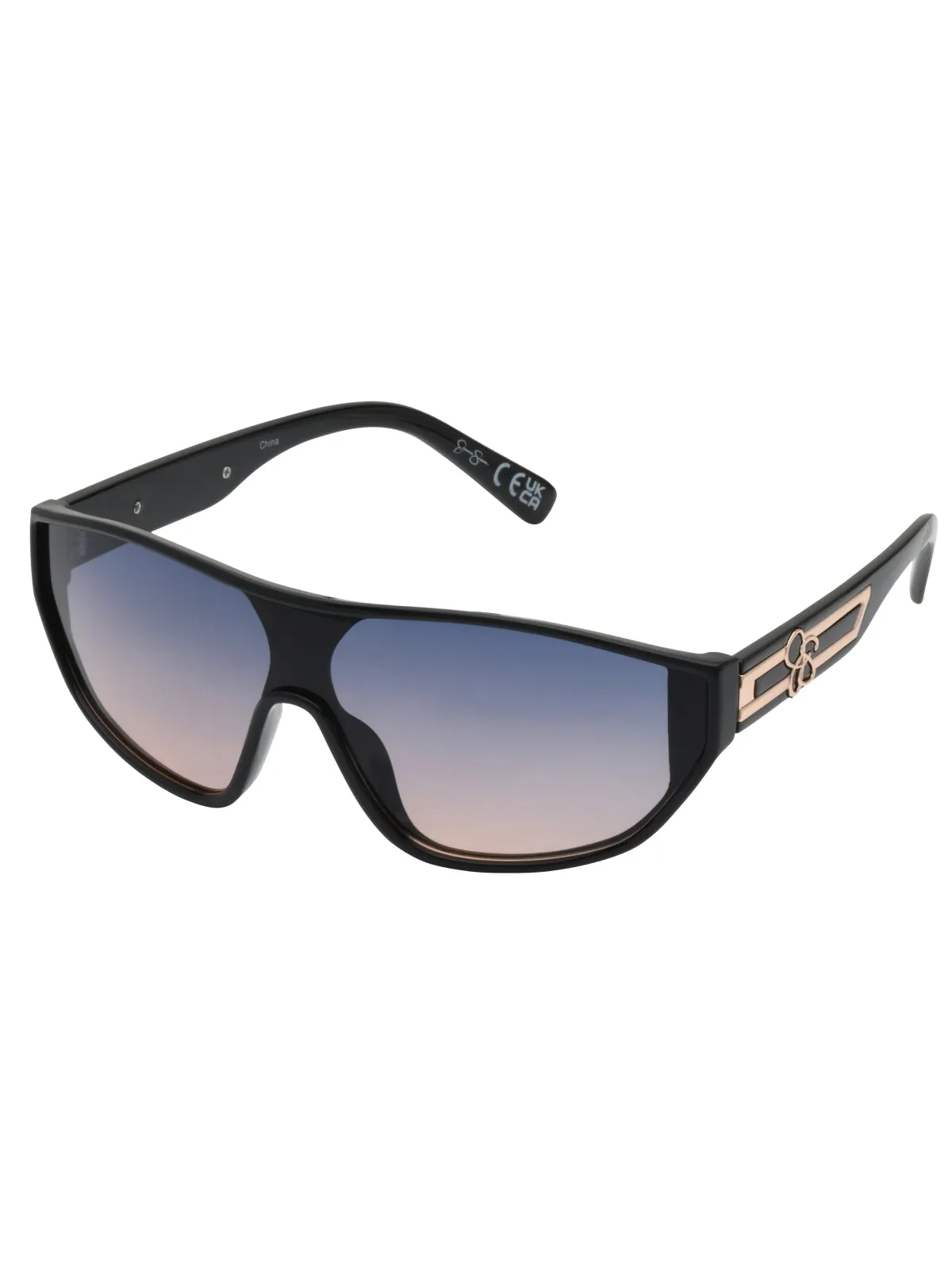 Wrap-Around Shield Sunglasses in Black sold by Jessica Simpson