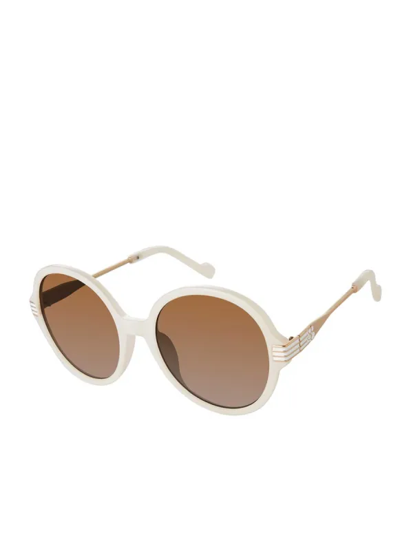 Round Metal Temple Sunglasses in Cream sold by Jessica Simpson