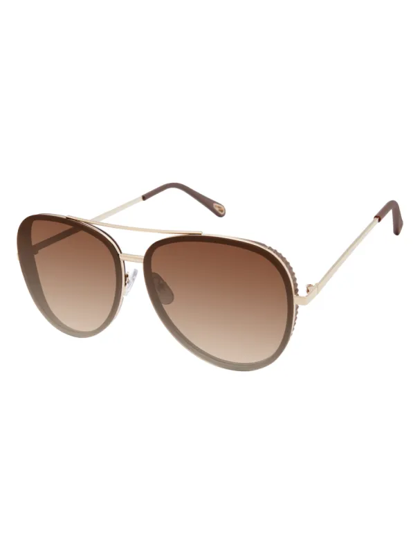 Glam Aviator Pilot Sunglasses in Gold & Brown sold by Jessica Simpson