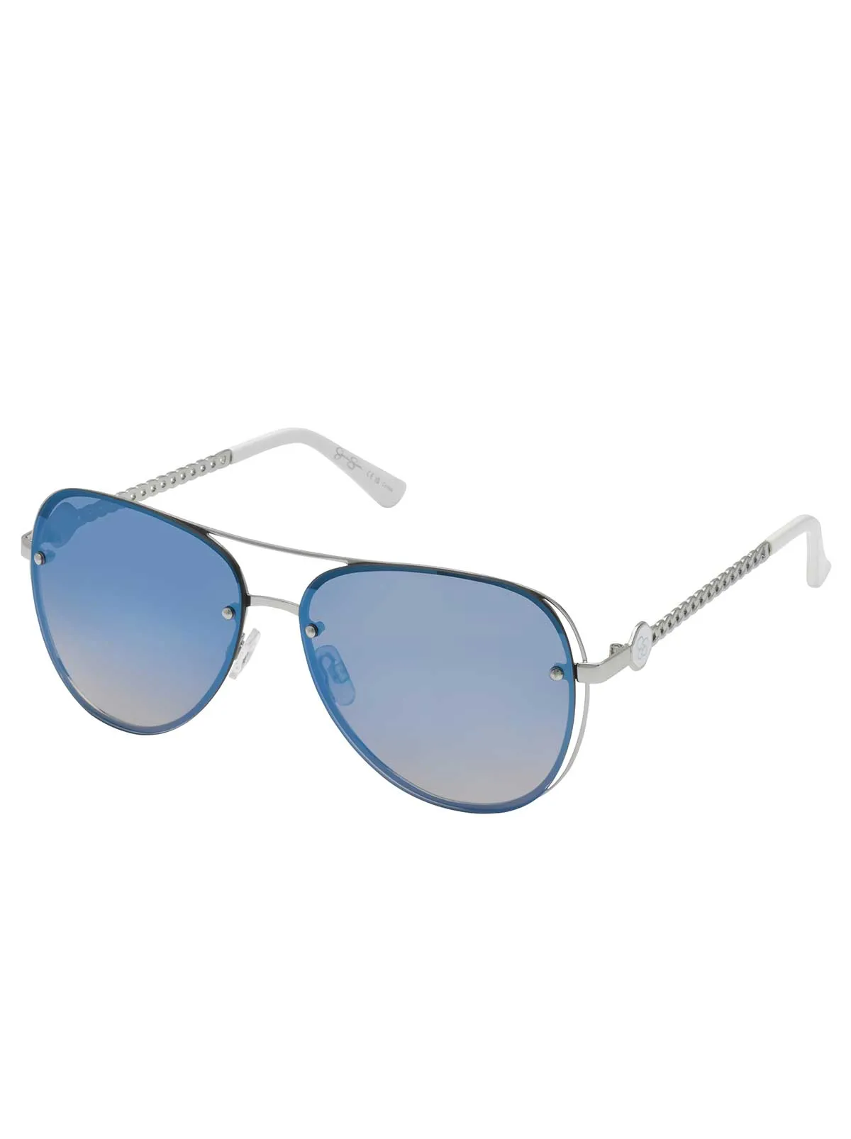 Chic Aviator Pilot Sunglasses in Silver & White sold by Jessica Simpson