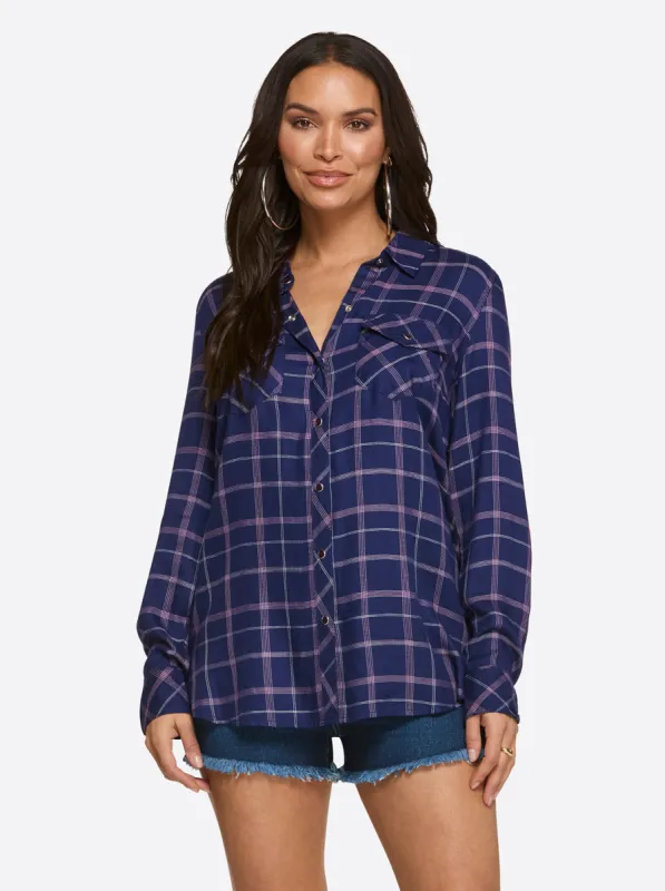 Petunia Shirt in Ocean Cavern Plaid sold by Jessica Simpson