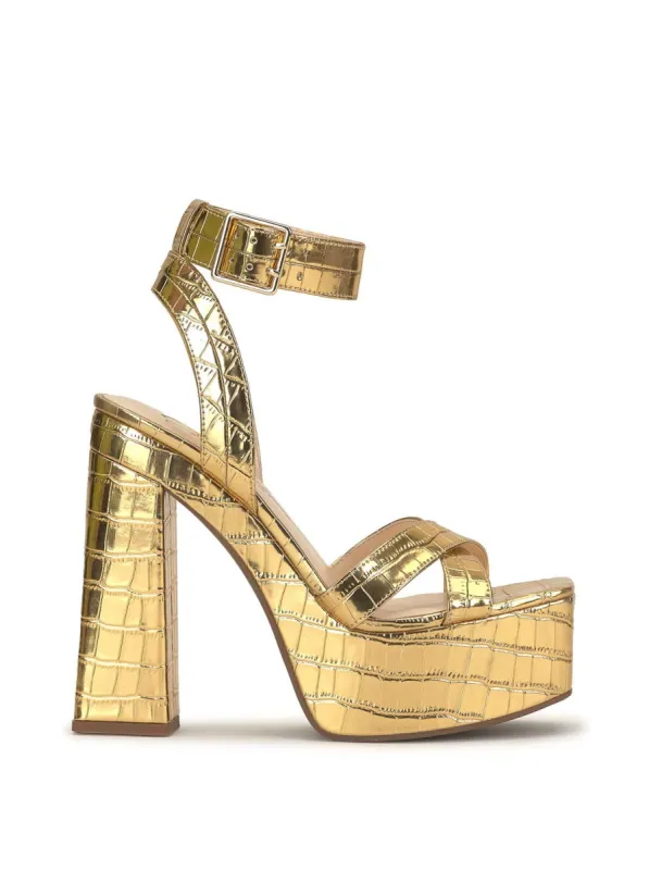Beasley Platform Heel in Gold Crocodile made by Jessica Simpson