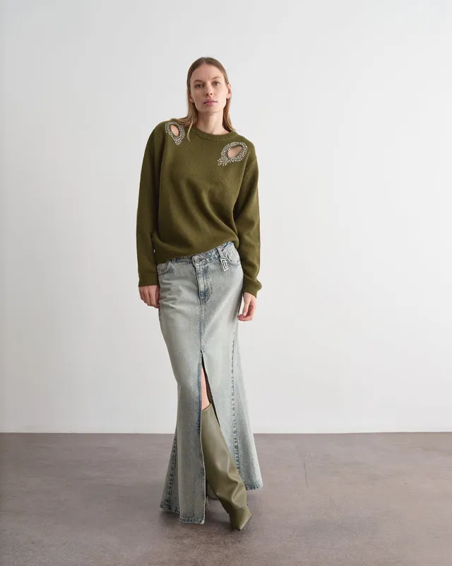 Maglione con inserti cut-out in strass sold by Jijil