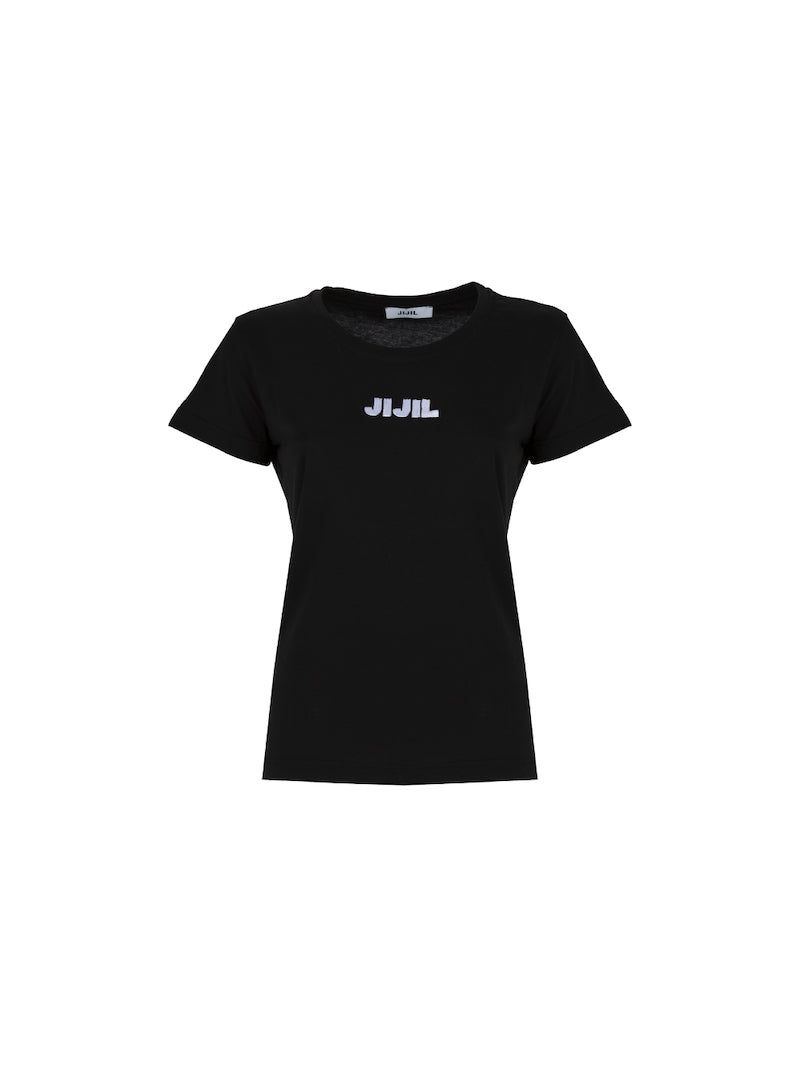 T-shirt nera con logo in rilievo sold by Jijil