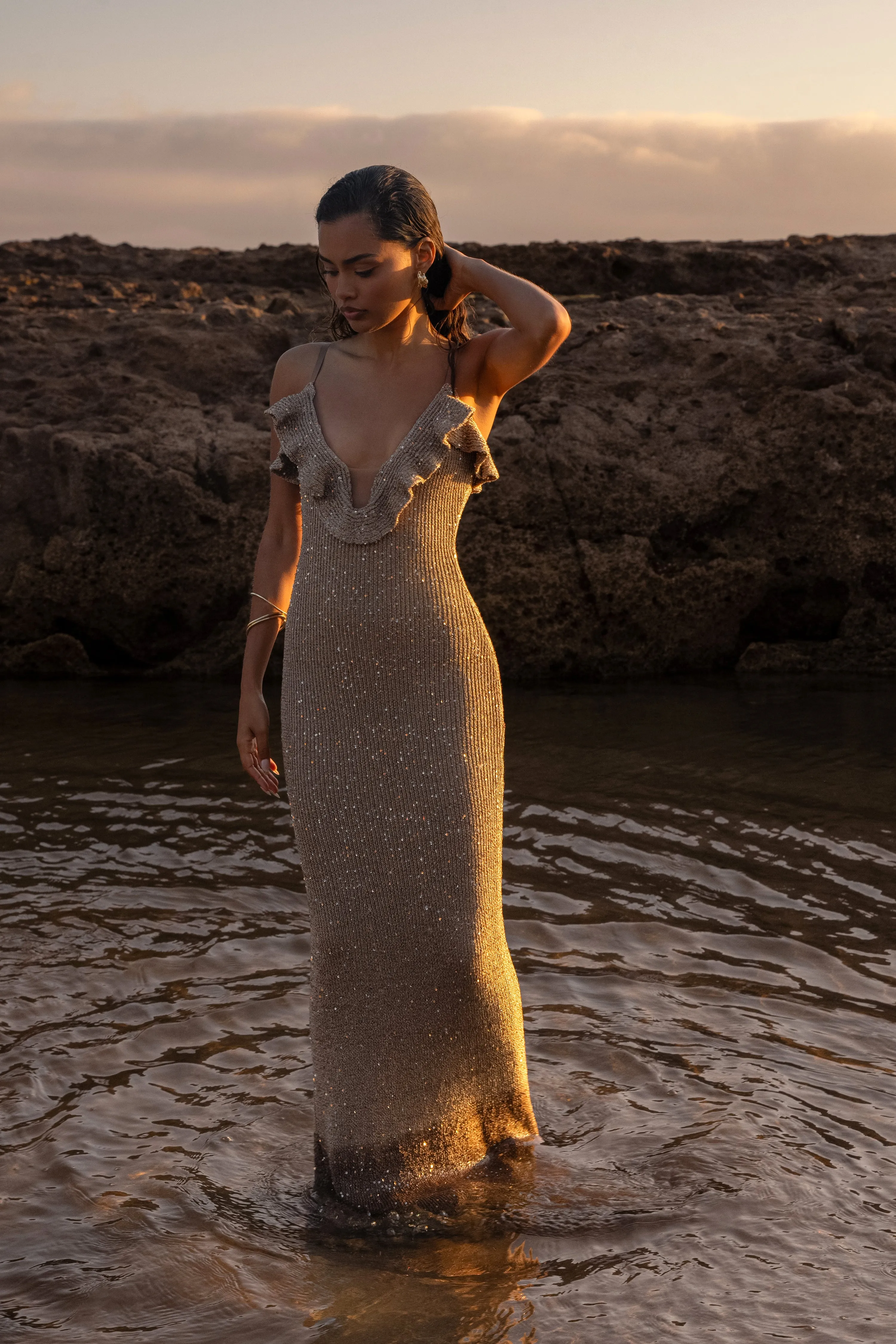 Gold Midnight Sparkle Maxi Dress sold by JLUXLABEL
