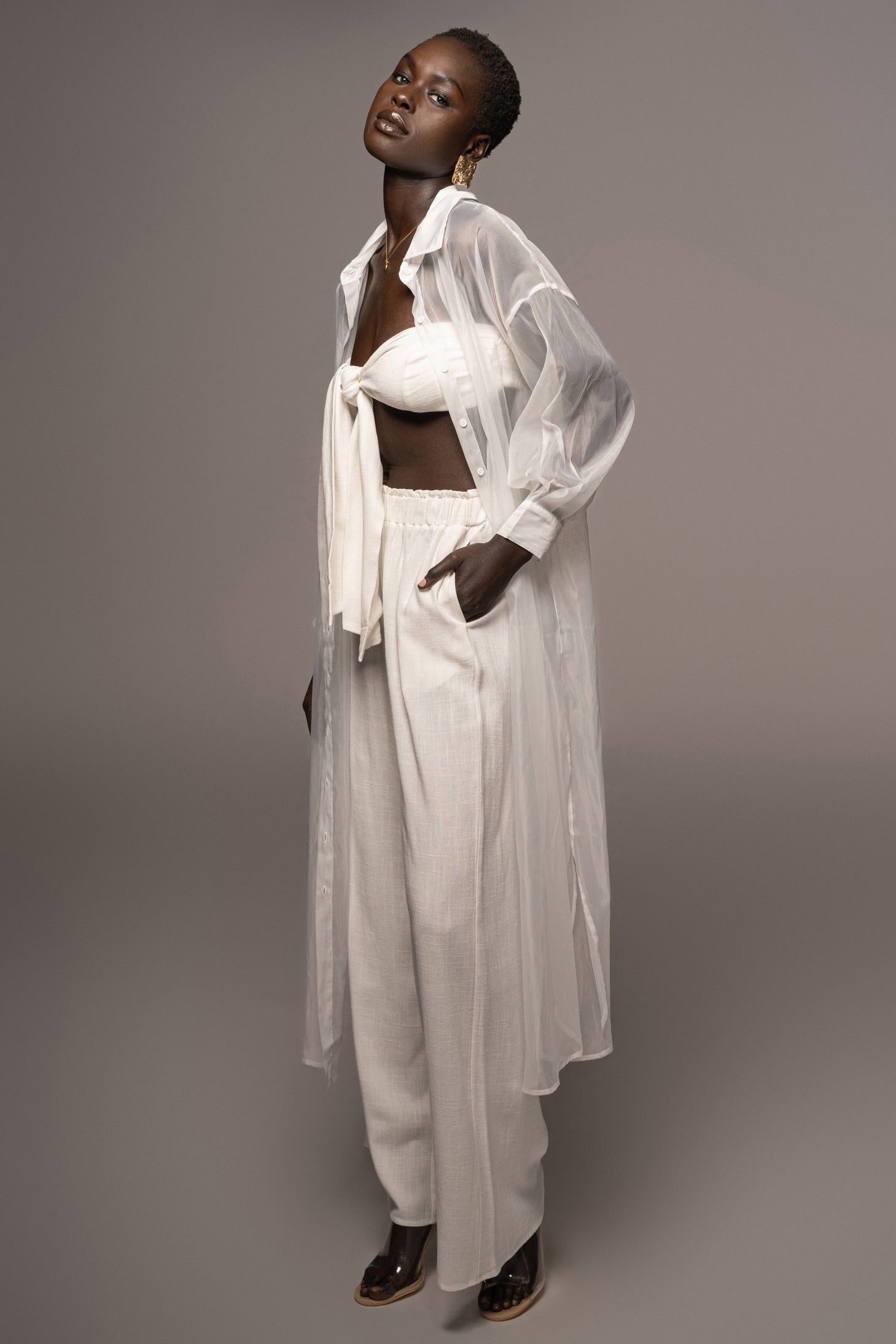 White Lia Button Front Shirt Dress sold by JLUXLABEL product image thumbnail 5