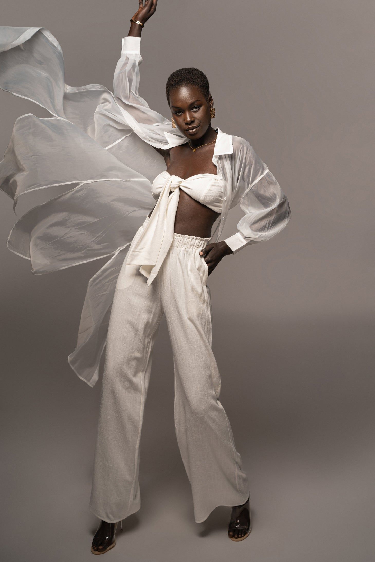 White Lia Button Front Shirt Dress sold by JLUXLABEL