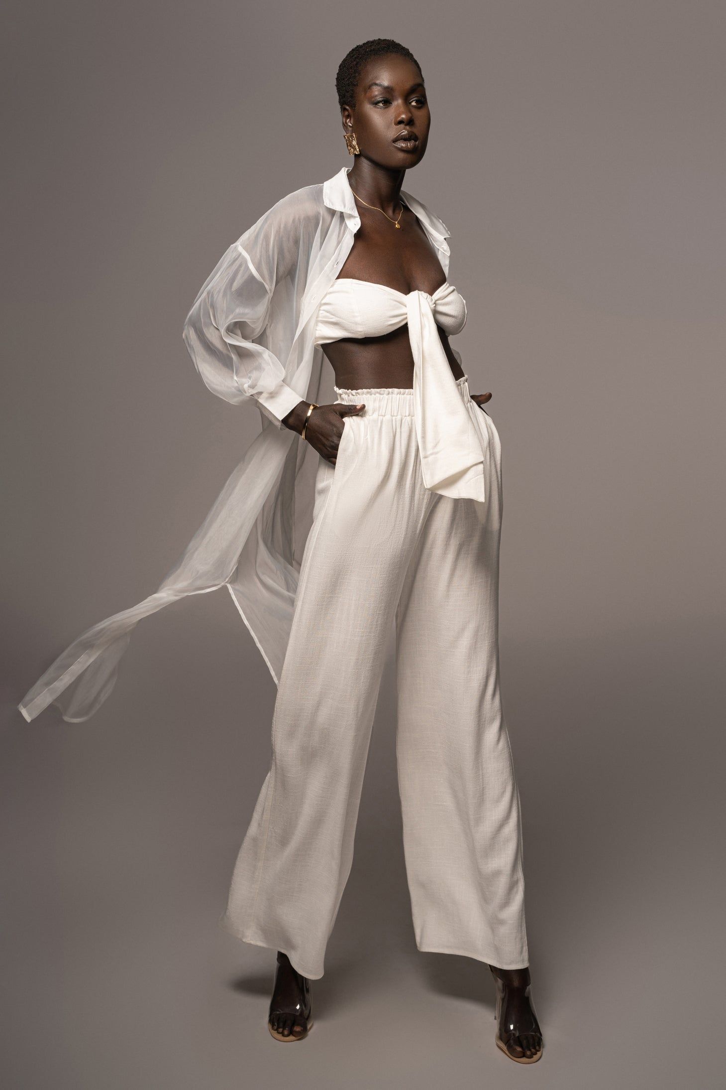 White Lia Button Front Shirt Dress sold by JLUXLABEL product image thumbnail 2