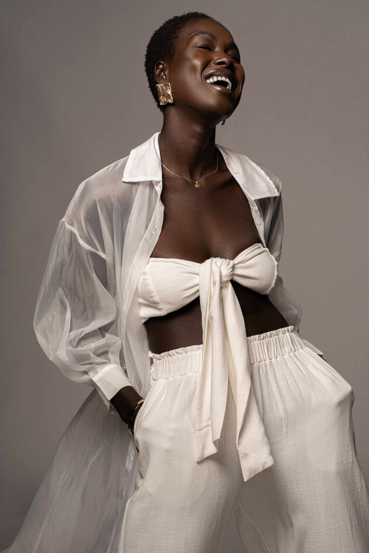 White Lia Button Front Shirt Dress sold by JLUXLABEL product image thumbnail 11