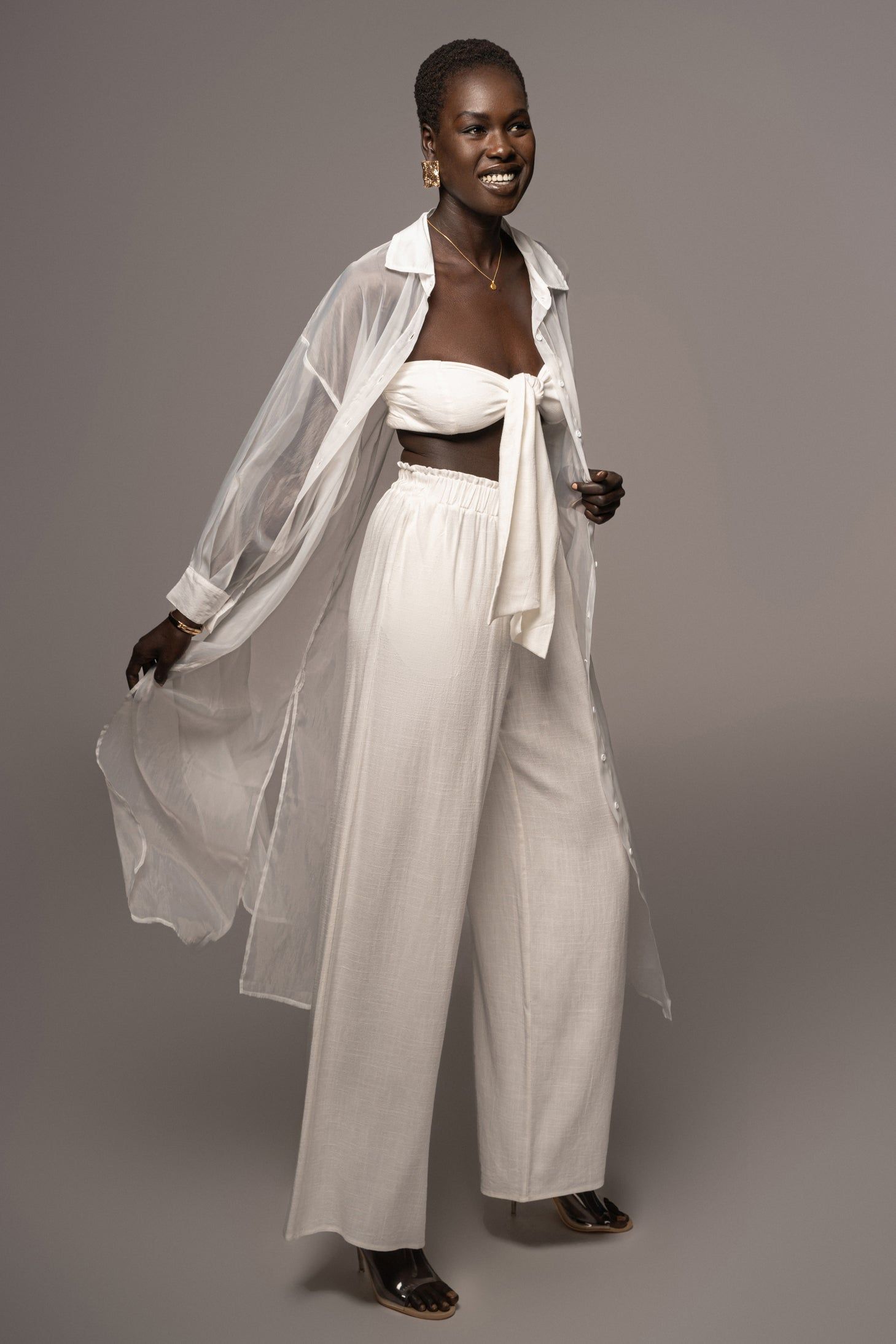 White Lia Button Front Shirt Dress sold by JLUXLABEL product image thumbnail 16