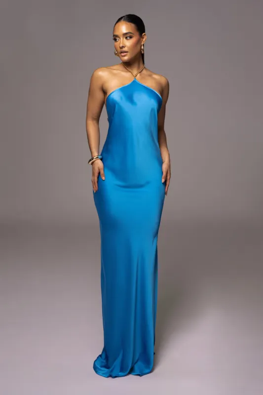Blue Novara Halter Maxi Dress sold by JLUXLABEL