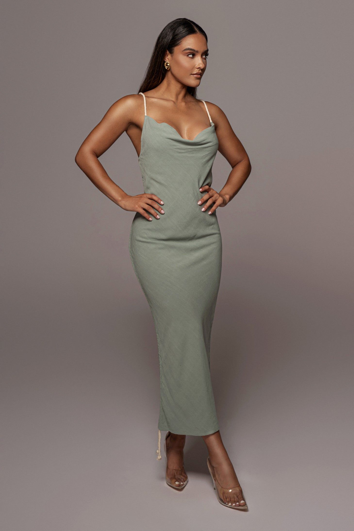 Sage Bahari Ruched Linen Dress sold by JLUXLABEL product image thumbnail 8