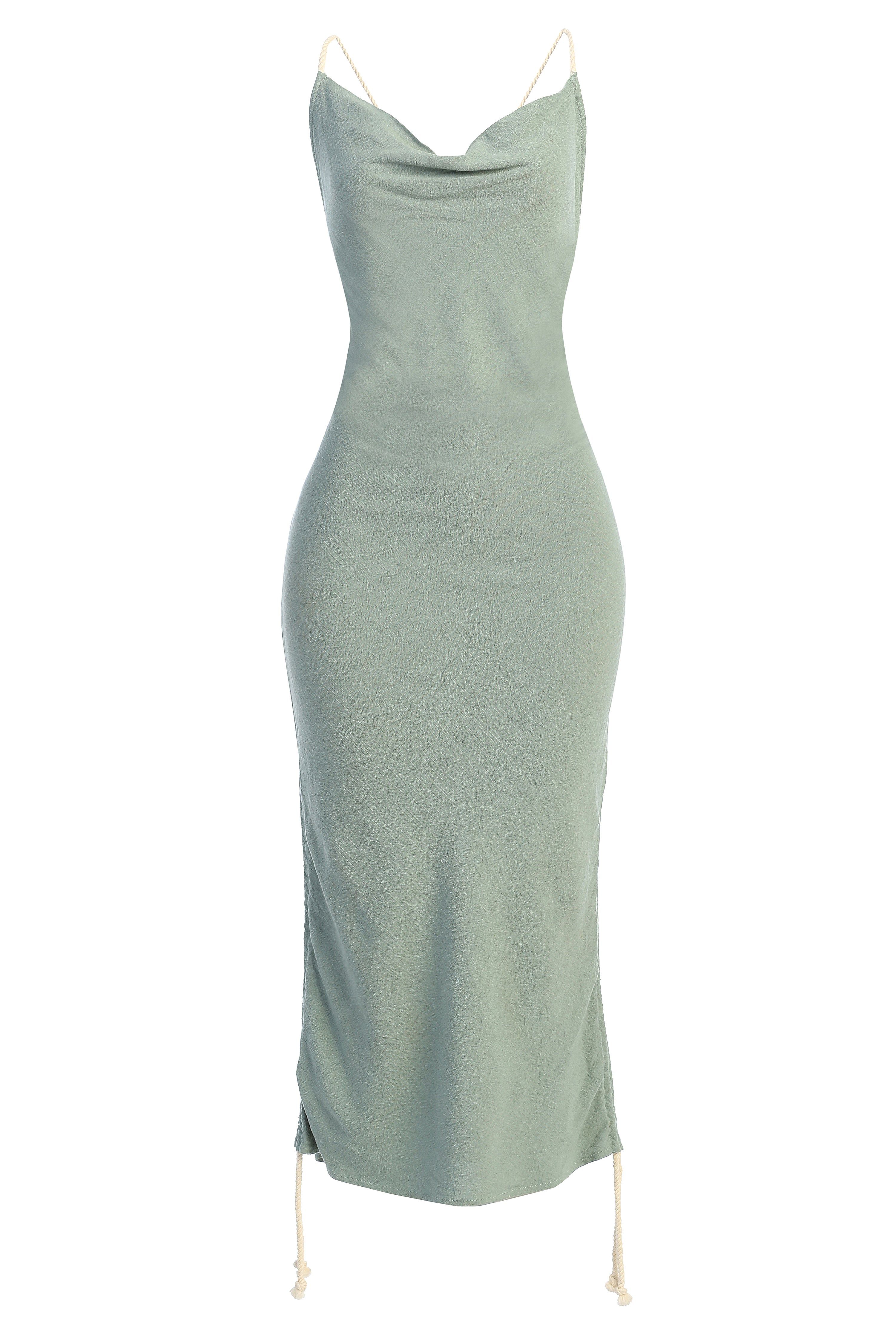 Sage Bahari Ruched Linen Dress sold by JLUXLABEL product image thumbnail 3