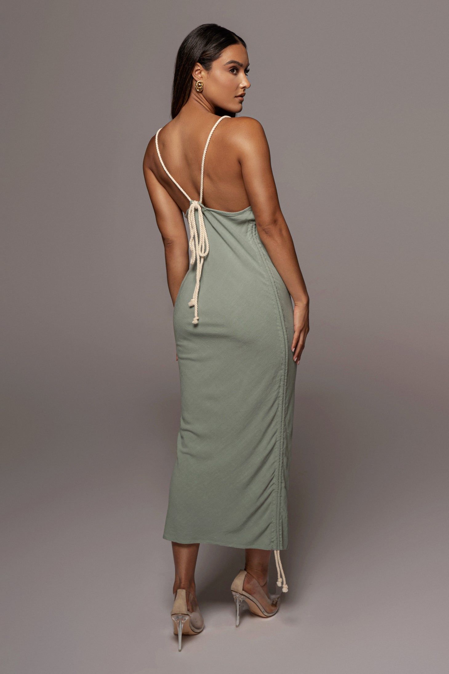 Sage Bahari Ruched Linen Dress sold by JLUXLABEL product image thumbnail 12