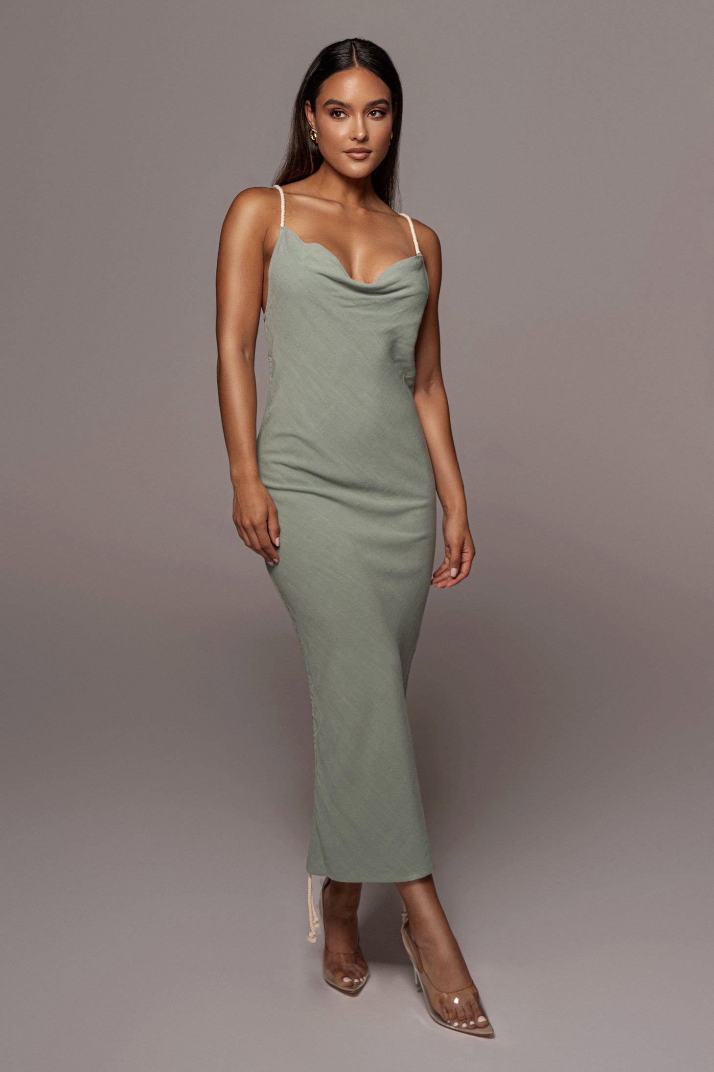 Sage Bahari Ruched Linen Dress sold by JLUXLABEL product image thumbnail 2