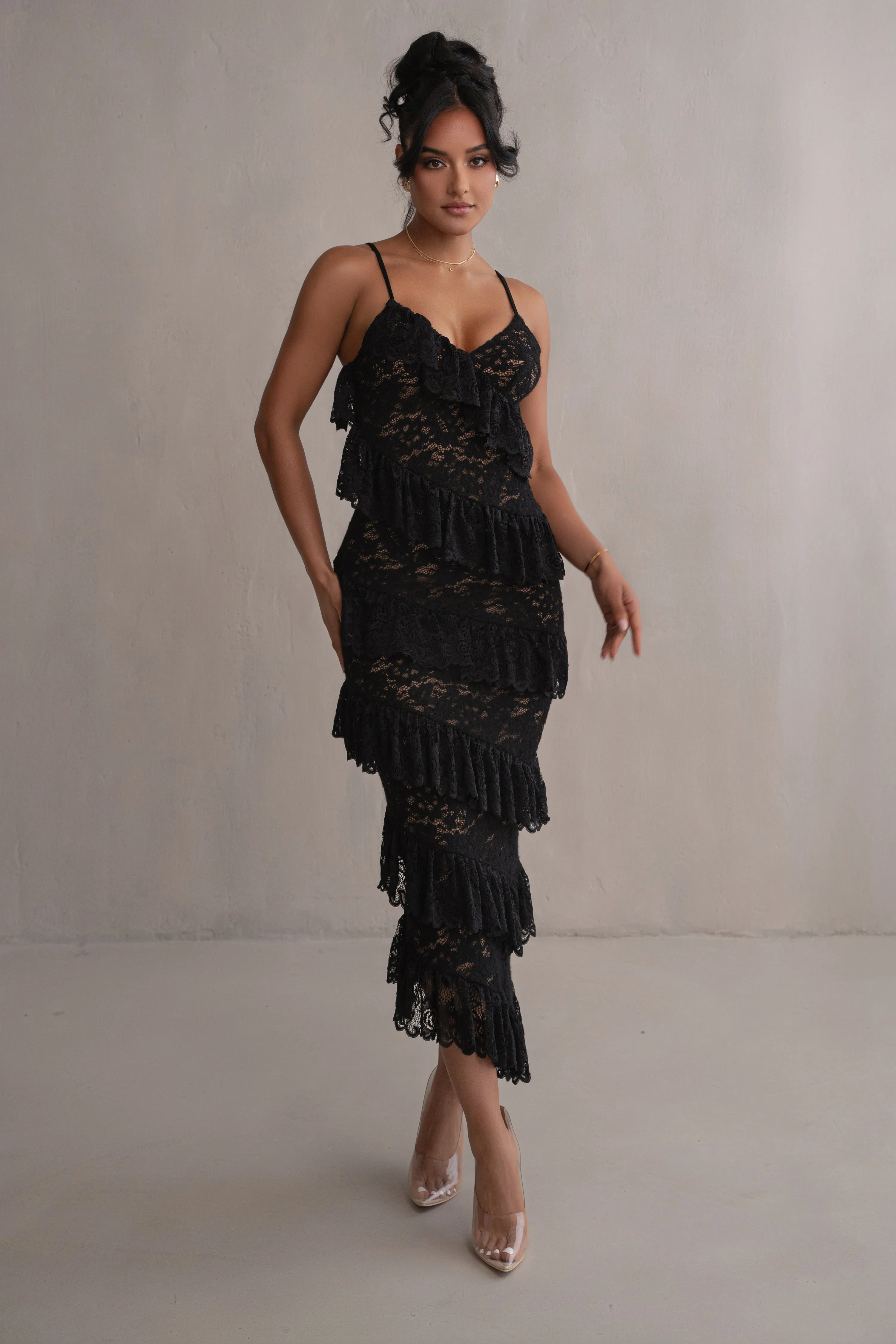 Black Feeling Of Forever Ruffle Dress sold by JLUXLABEL