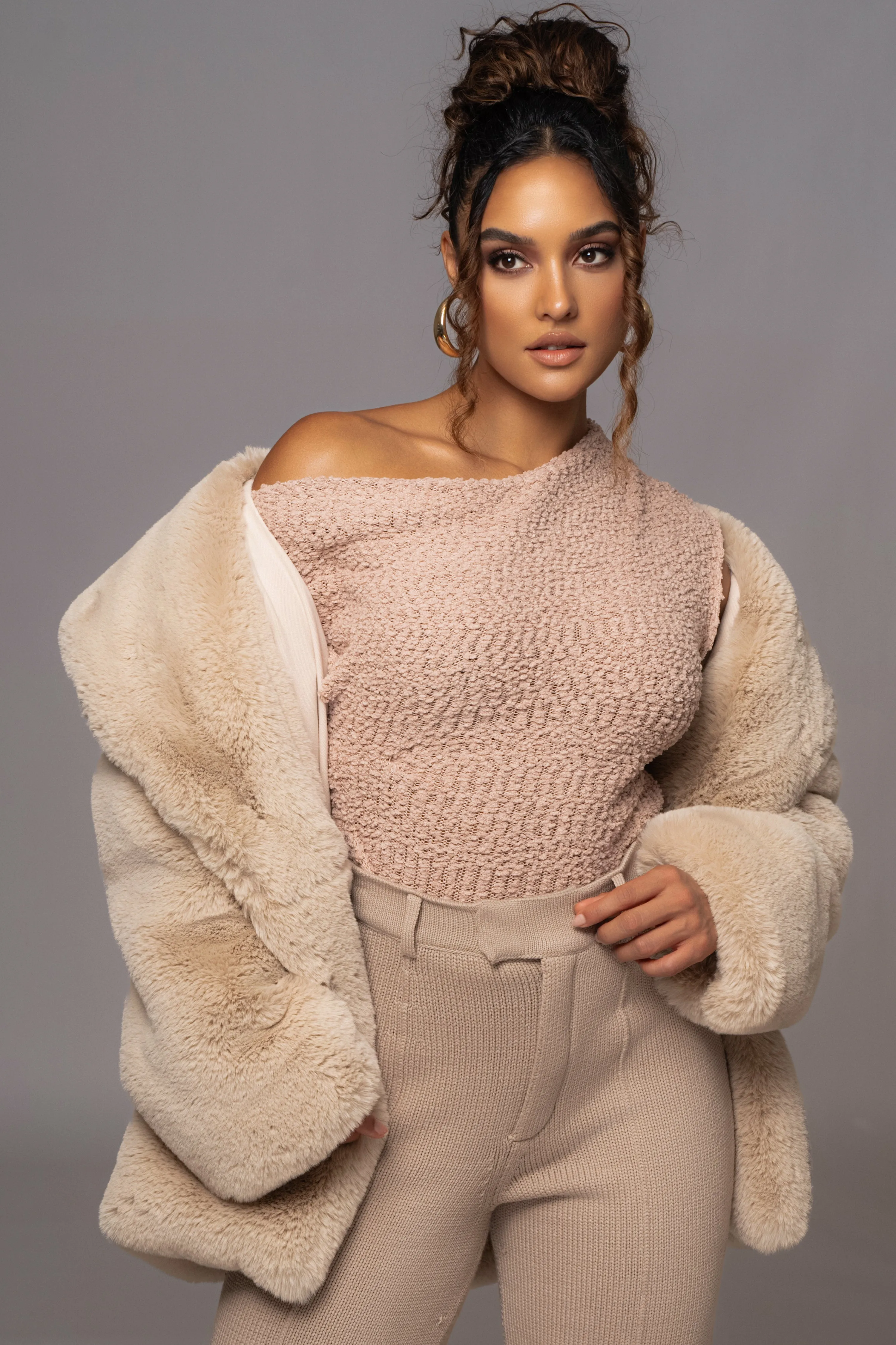 Beige Refined Faux Fur Oversized Coat sold by JLUXLABEL product image thumbnail 5