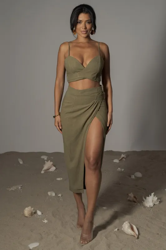 Olive Gisele Linen Slit Skirt sold by JLUXLABEL