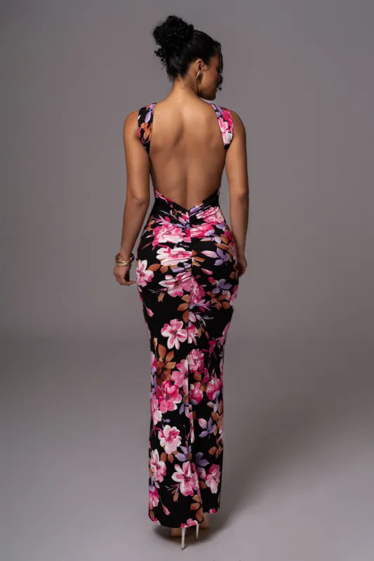 Black Floral JLUXBASIX FRONT AND CENTER MAXI DRESS sold by JLUXLABEL