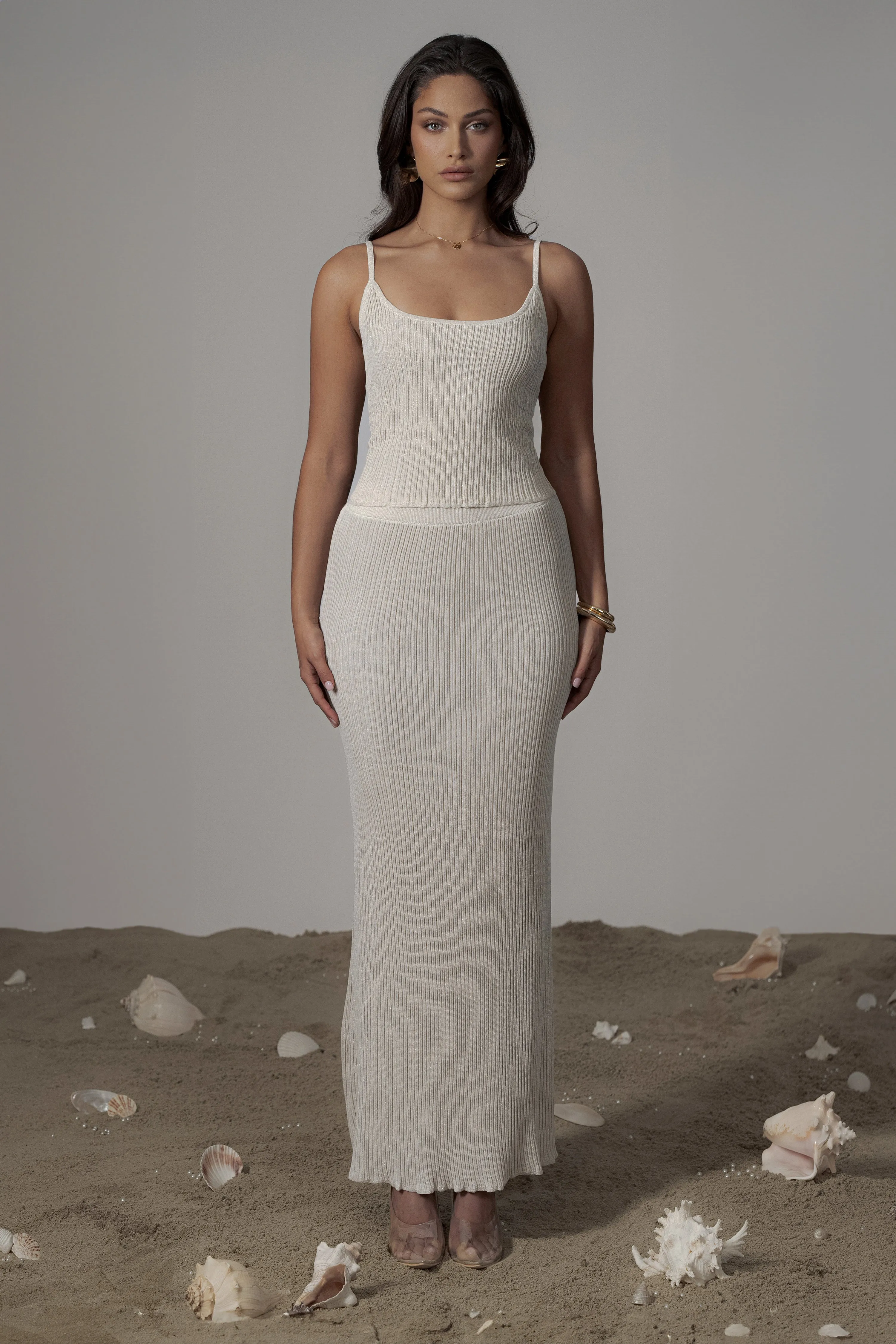 Champagne Serena Ribbed Skirt Set sold by JLUXLABEL