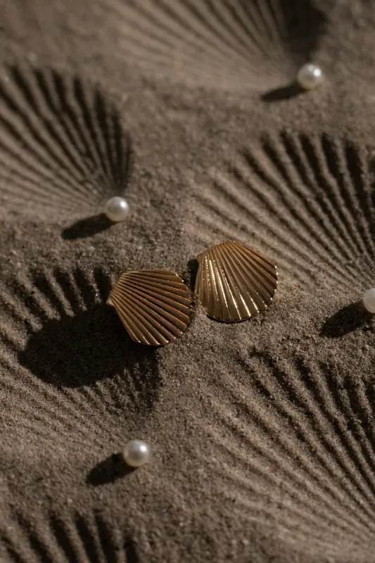 Gold Seashells Stud Earrings sold by JLUXLABEL