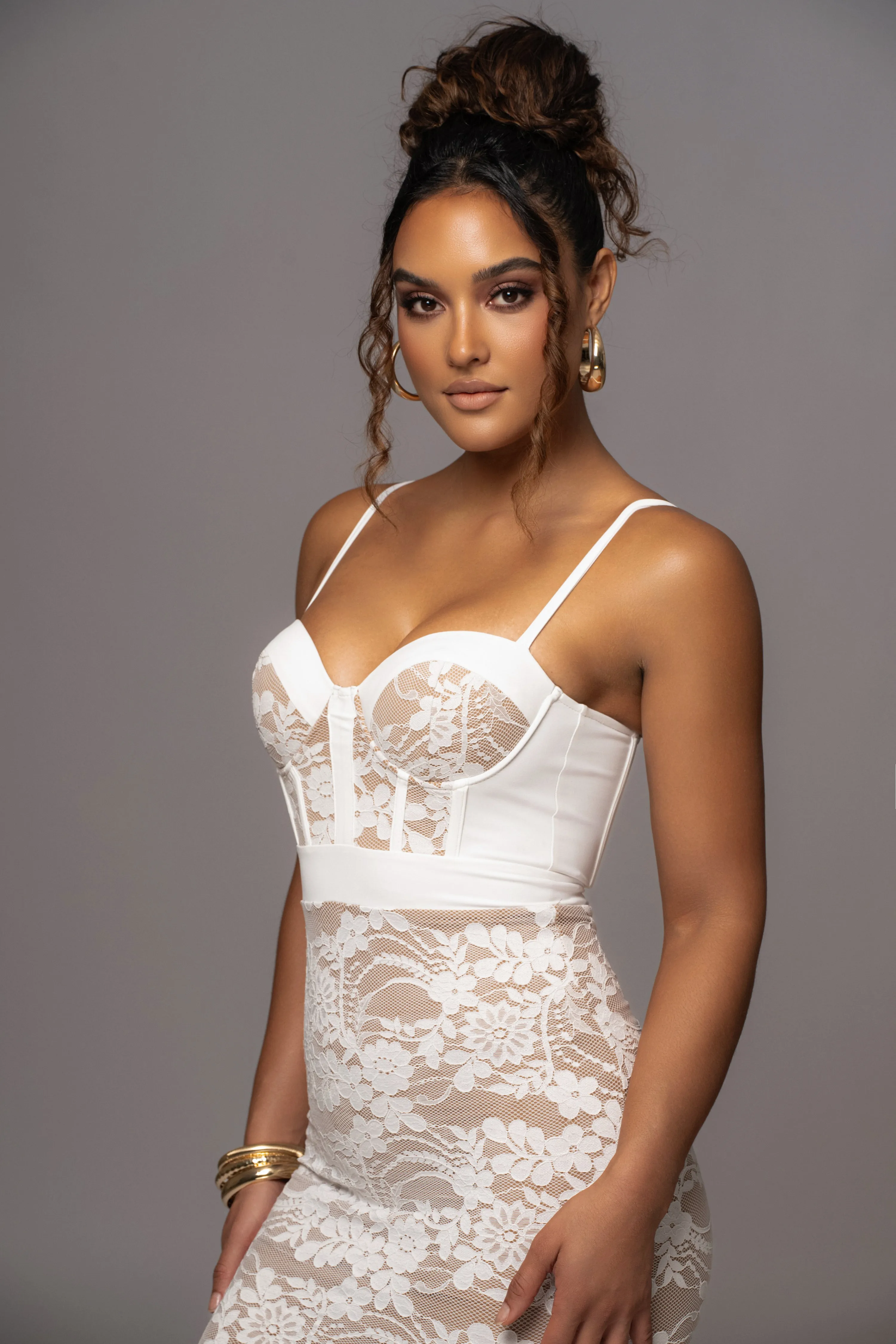 White Mesh and Lace Bustier Midi Dress sold by JLUXLABEL product image thumbnail 5