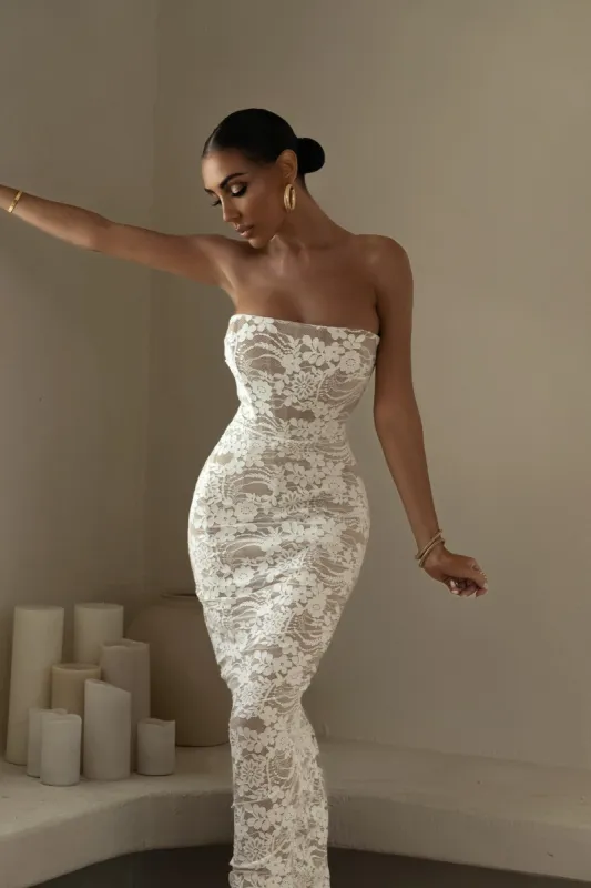 White Under the Stars Lace Midi Dress made by JLUXLABEL