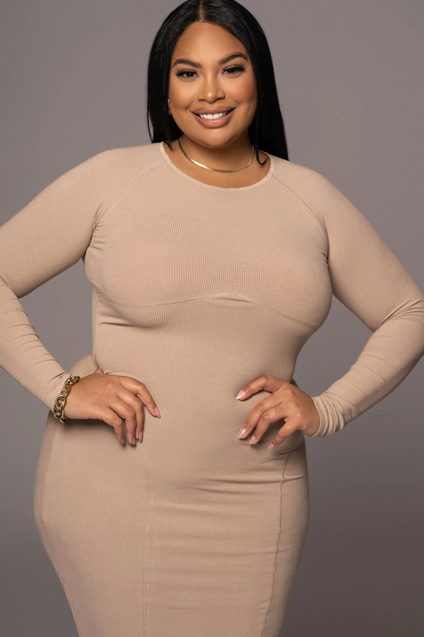 Beige High Expectations Midi Dress sold by JLUXLABEL product image thumbnail 3