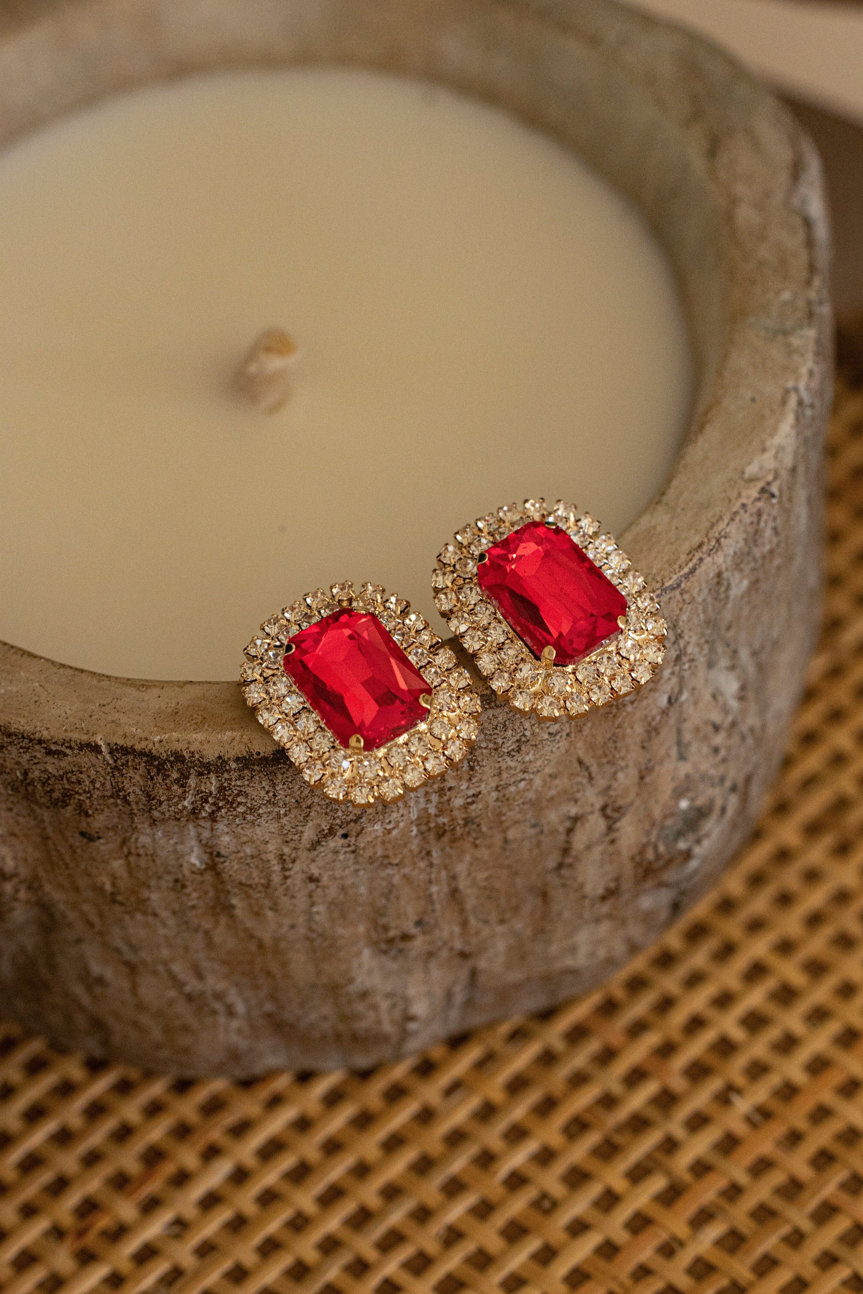 Red Starlight Crystal Stud Earrings sold by JLUXLABEL